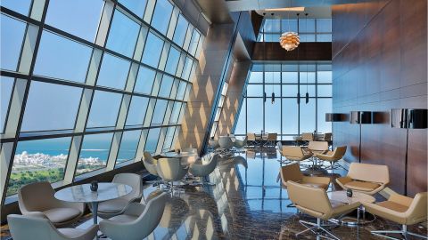 Etihad Tower Observation Deck - Viewing with coffee/tea and slice of cake