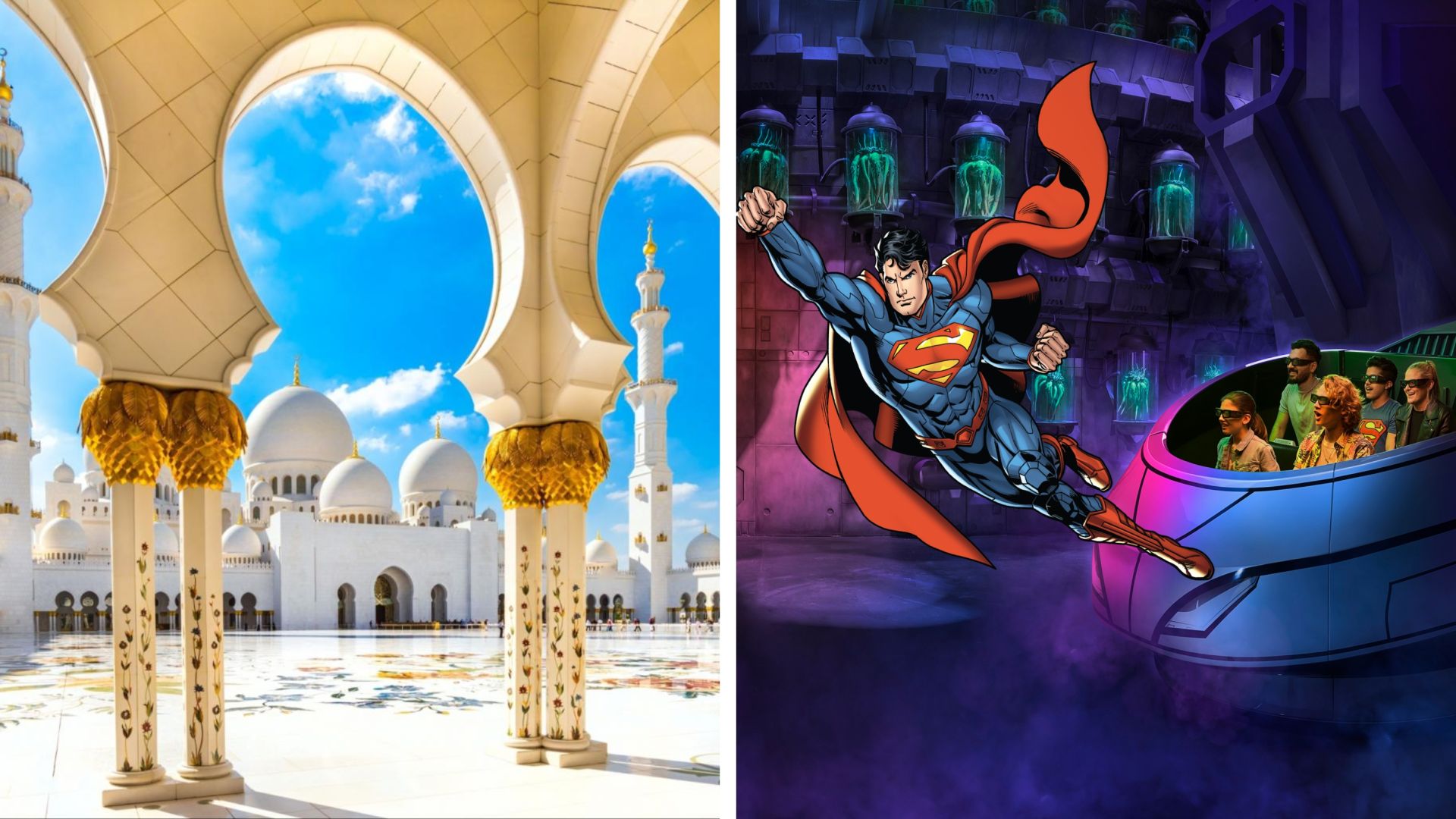 From Dubai: Abu Dhabi Grand Mosque & Warner Bros tour - Shared Audio Guided Tour & Transfers