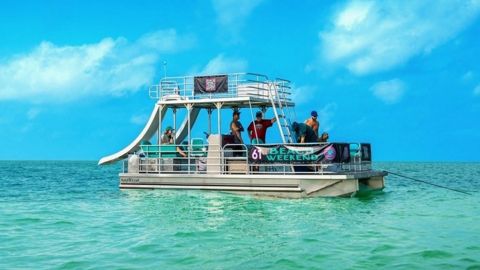 25’ Double Decker Pontoon Boat w/ Slides up to 14 people