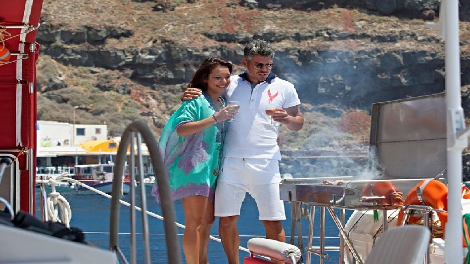 Sunset Sailing Catamaran Cruise in Santorini with BBQ and Drinks