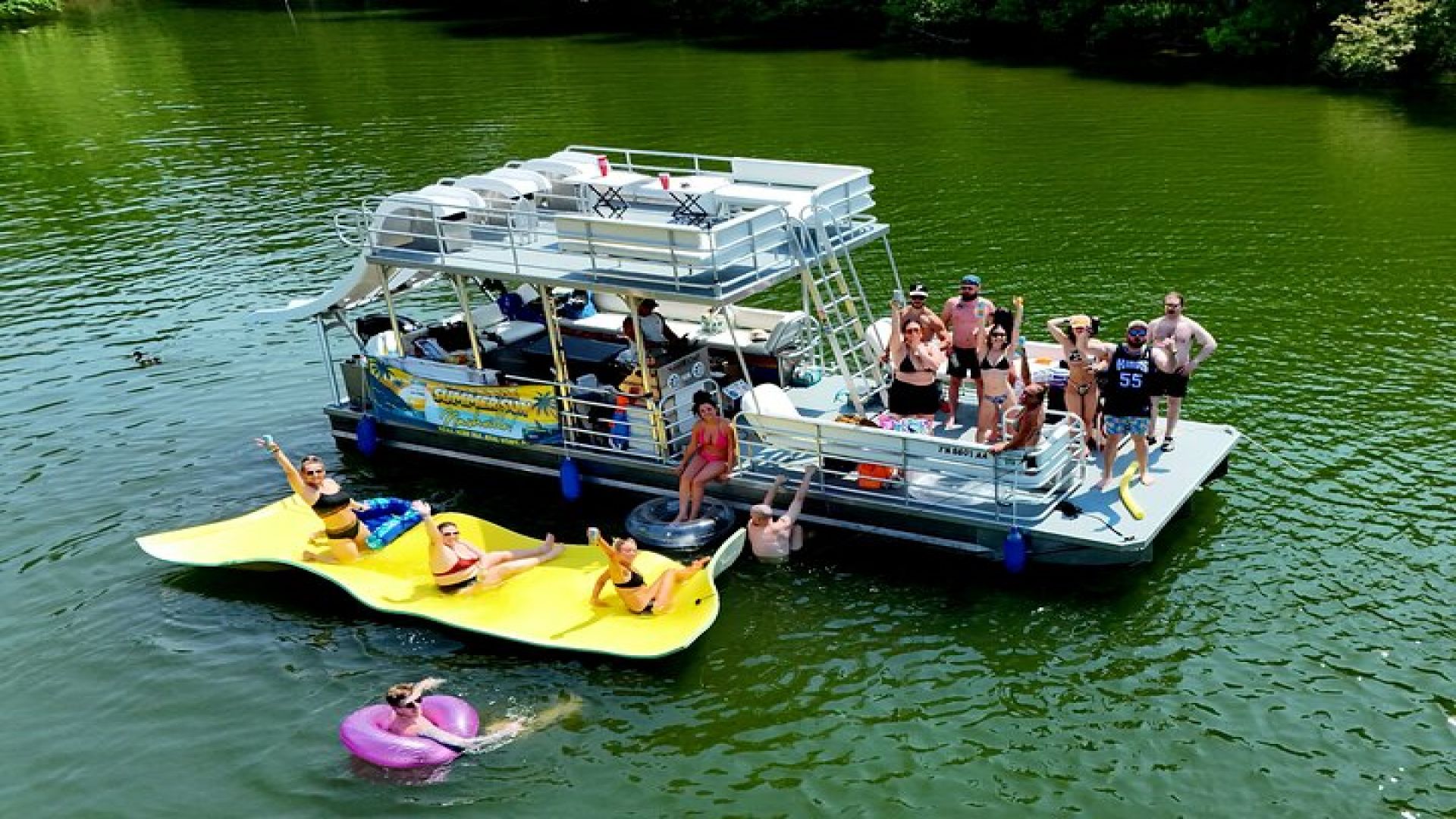 30ft Double Decker Triple Slide Party Boat with Captain up to 22