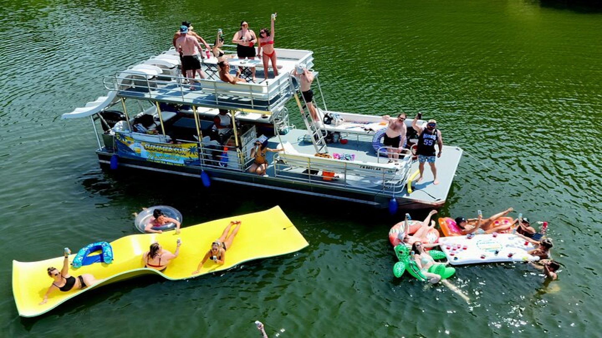 30ft Double Decker Triple Slide Party Boat with Captain up to 22