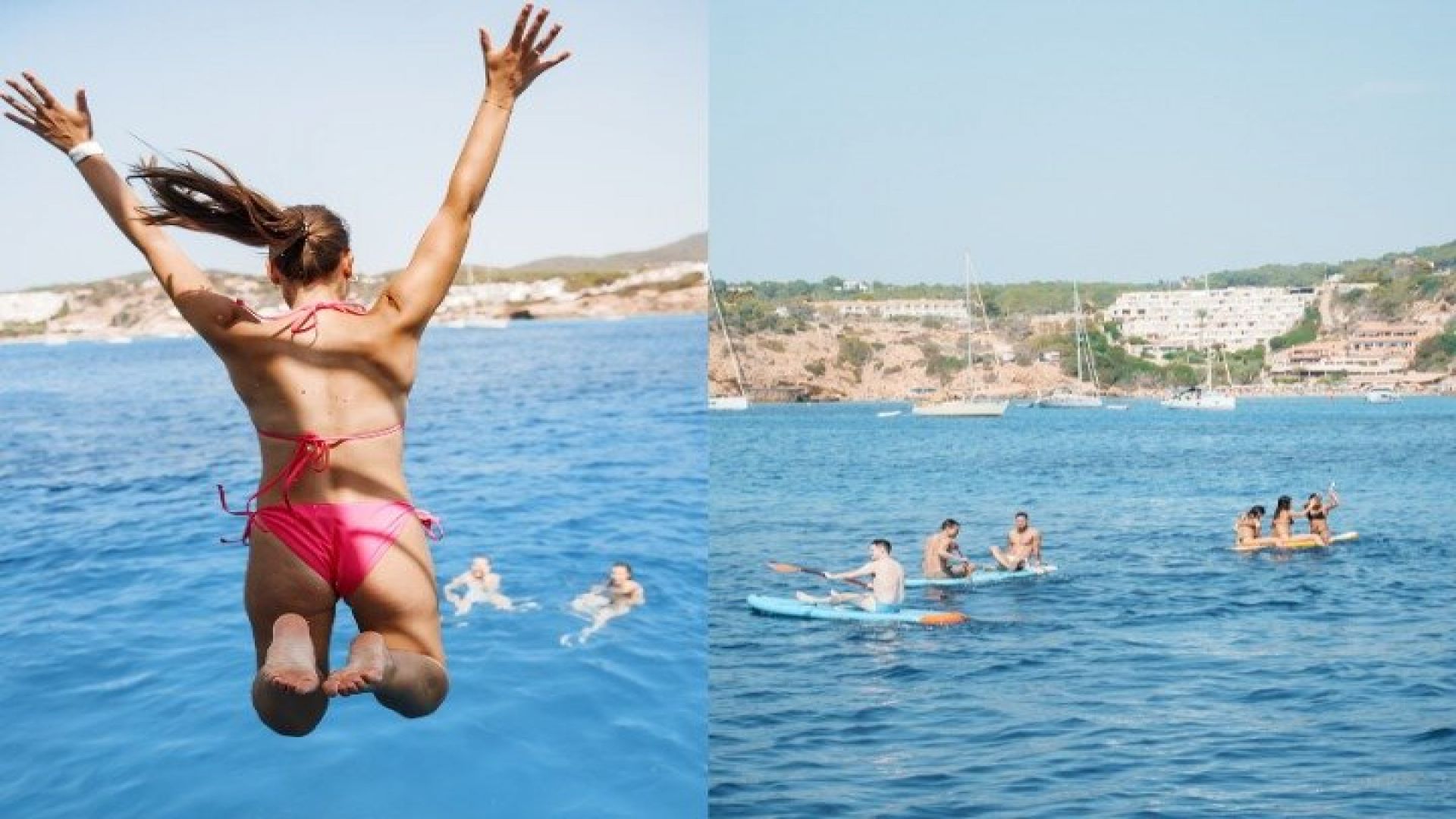 5 Hour Adults Ibiza Boat Trip + lunch, 6 drinks, SUP Boards & DJ